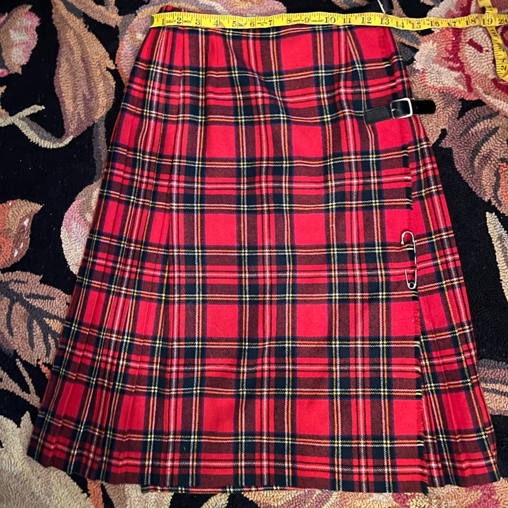 Pringle Red Black Tartan Wrap Skirt with Buckle Accents